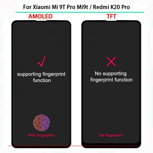 For Xiaomi Mi 9T/9T Pro/Redmi K20/K20 Pro OLED LCD Display Touch Screen Digitizer and Fingerprint Black