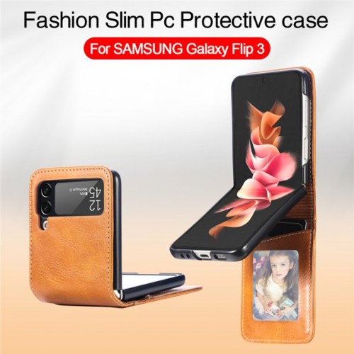 For Samsung Galaxy Z Flip 3 5G Shockproof Leather Case Brown