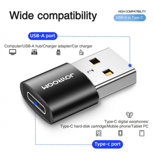 JOYROOM USB To Type-C Adapter Laptop to Phone Converter Black 2 PCS