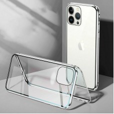 360° Front+Back Glass Magnetic Adsorption Case Cover For iPhone 13 Mini Silver