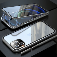 360° Front+Back Glass Magnetic Adsorption Case Cover For iPhone 13 Pro Silver