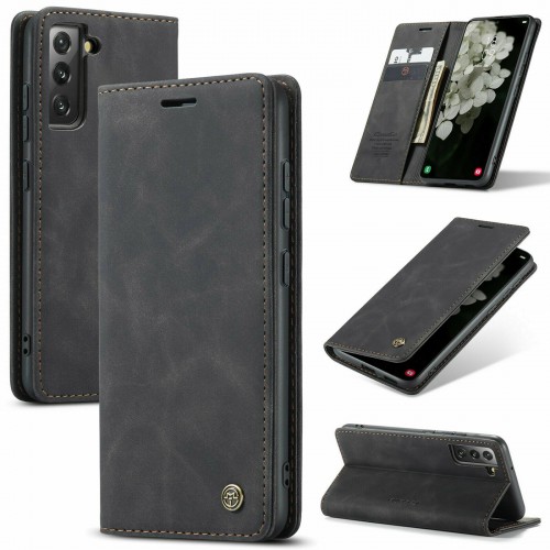 For Samsung Galaxy S22 Plus Flip Wallet Leather Magnetic Stand Case Cover Black