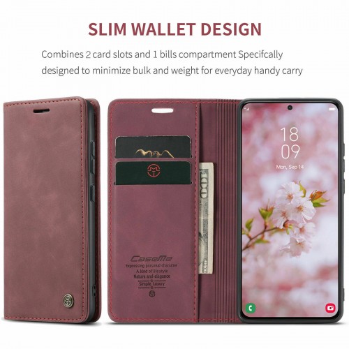For Samsung Galaxy S22 Flip Wallet Leather Magnetic Stand Case Cover Red