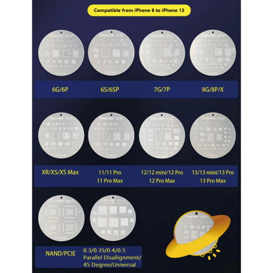 Mechanic Planting Paste Steel Stencil UFO Series 10 in 1 for iPhone IC