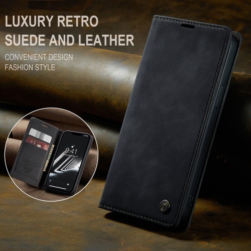 For iPhone 14 Plus Leather Case Magnetic Flip Cover with Card Slot Wallet Stand Slim Design Brown