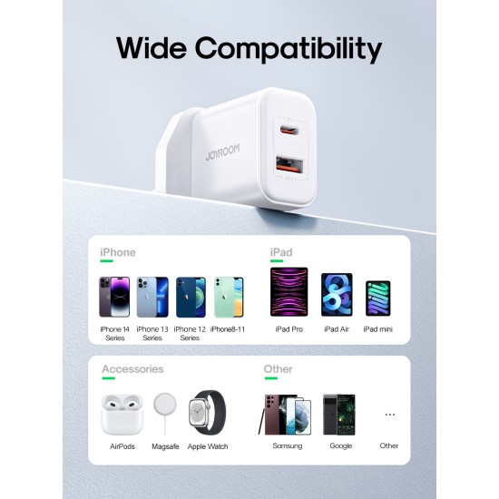 Joyroom JR-TCF05 Flash Series 20W A+C Dual Port Charger White(UK)