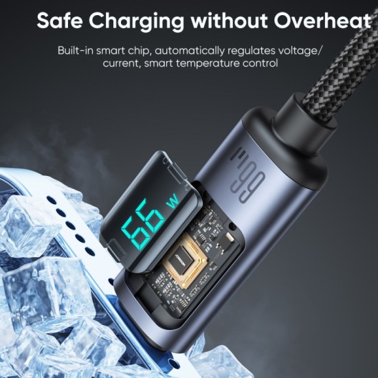 S-AC066A16 Prism Series 66W USB-A to Type-C Digital Display Fast Charging Data Cable 1.2m Black