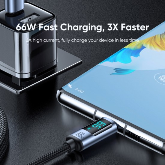 S-AC066A16 Prism Series 66W USB-A to Type-C Digital Display Fast Charging Data Cable 1.2m Black