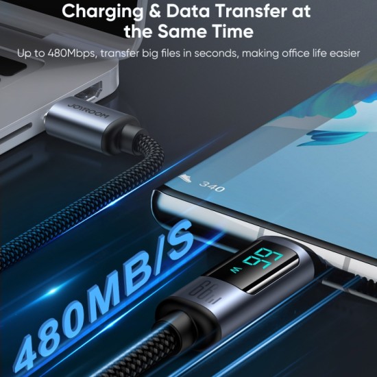 S-AC066A16 Prism Series 66W USB-A to Type-C Digital Display Fast Charging Data Cable 1.2m Black