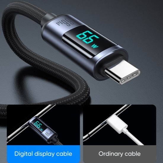 S-AC066A16 Prism Series 66W USB-A to Type-C Digital Display Fast Charging Data Cable 1.2m Black