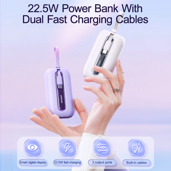 Joyroom JR-L012 Colorful Series 22.5W mini Power Bank with Dual Cables 10000mAh-White Joyroom JR-L012 Colorful Series 22.5W mini Power Bank with Dual Cables 10000mAh-White