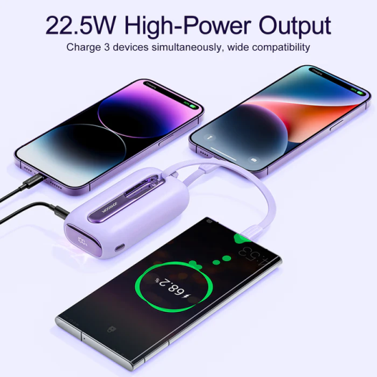 Joyroom JR-L012 Colorful Series 22.5W mini Power Bank with Dual Cables 10000mAh-White Joyroom JR-L012 Colorful Series 22.5W mini Power Bank with Dual Cables 10000mAh-White