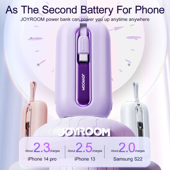 Joyroom JR-L012 Colorful Series 22.5W mini Power Bank with Dual Cables 10000mAh-White Joyroom JR-L012 Colorful Series 22.5W mini Power Bank with Dual Cables 10000mAh-White
