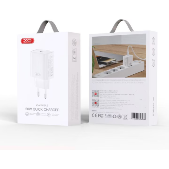 XO | Charger | PD20W USB-C fast charging charger with Lightning cable | White