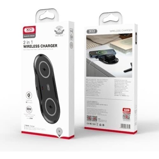 XO | WX025 | 2in1 Desktop Wireles Charger | 20W | Black