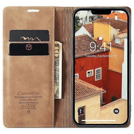 Caseme-013 Magnetic Card Case For iPhone 15 Plus Brown