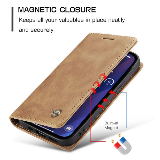 Caseme-013 Magnetic Card Case For iPhone 15 Plus Brown
