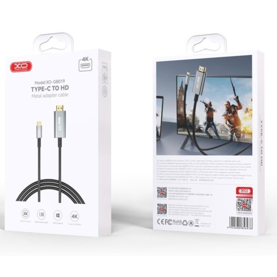 XO GB019 Type-C to HDMI Metal Adapter Cable 1.8M Tranish