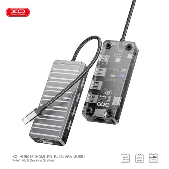 XO HUB016 7in1 Multifunctional Docking Station Tranish+Transparent XO HUB016 7in1 Multifunctional Docking Station Tranish+Transparent