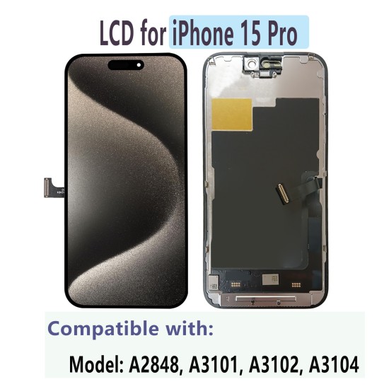 JH | Replacement FHD COF LCD Touch Screen | For iPhone 15 Pro | With Tempered Glass & Tools