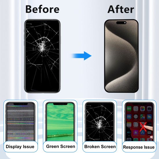 JH | Replacement FHD COF LCD Touch Screen | For iPhone 15 Pro | With Tempered Glass & Tools