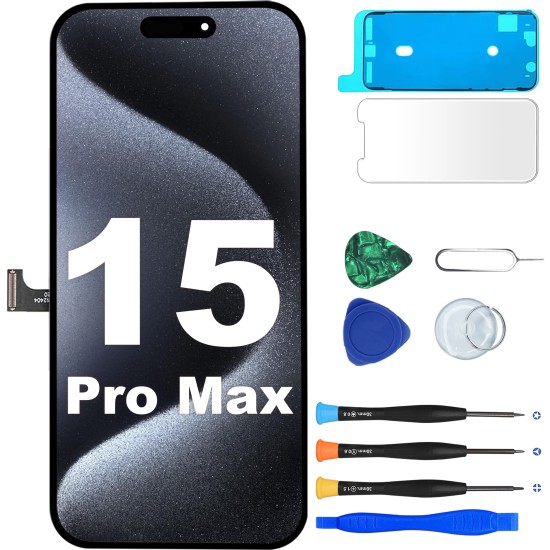 JH | Replacement FHD COF LCD Touch Screen | For iPhone 15 Pro Max | With Tempered Glass & Tools