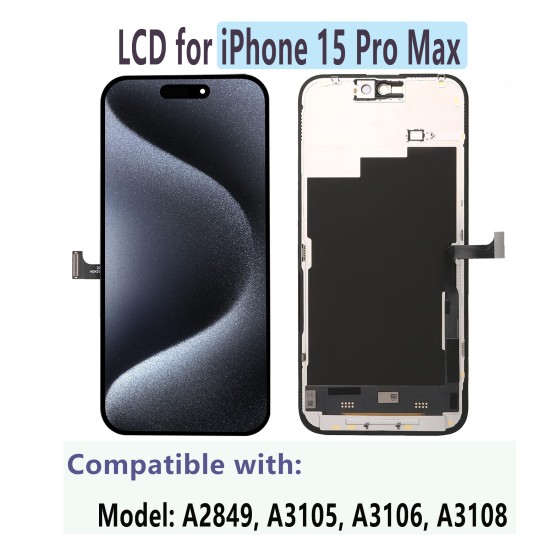 JH | Replacement FHD COF LCD Touch Screen | For iPhone 15 Pro Max | With Tempered Glass & Tools