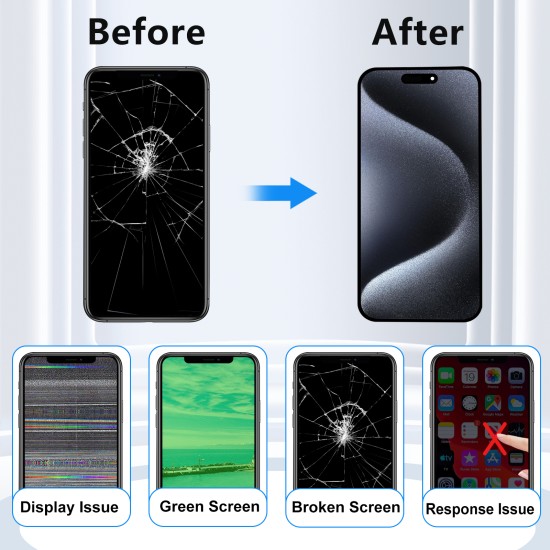 JH | Replacement FHD COF LCD Touch Screen | For iPhone 15 Pro Max | With Tempered Glass & Tools