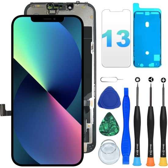 JH | Replacement FHD COF LCD Touch Screen | For iPhone 13 | With Tempered Glass & Tools