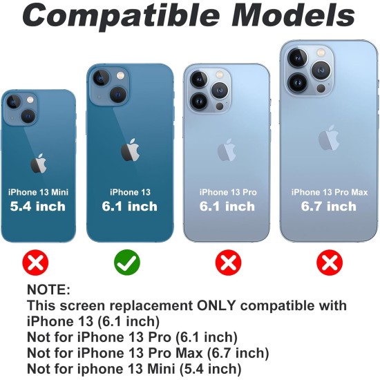 JH | Replacement FHD COF LCD Touch Screen | For iPhone 13 | With Tempered Glass & Tools