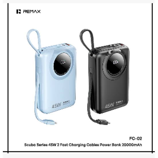 REMAX Scuba Series 45W 2 Fast Charging Cables Power Bank 20000mAh FC-02 black