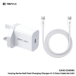 Remax CA-10(C40W) Huiying Series GaN Fast Charging Charger+C-C Data Cable Set (UK) white Remax CA-10(C40W) Huiying Series GaN Fast Charging Charger+C-C Data Cable Set (UK) white