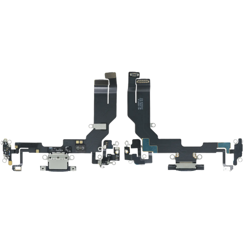 Original specification replacement charging port flex for iPhone 17E in black, shown as supplied for trade buyers