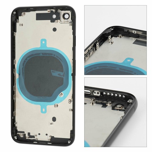 For Apple iPhone SE 2020 Metal Frame Back Chassis Housing Rear Glass Cover Replacement Black 
