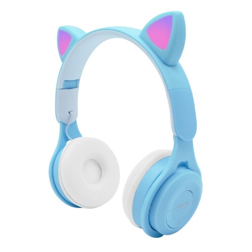 Bluetooth Wireless Cat Ear Headphone with LED Light Cat Ear Blue