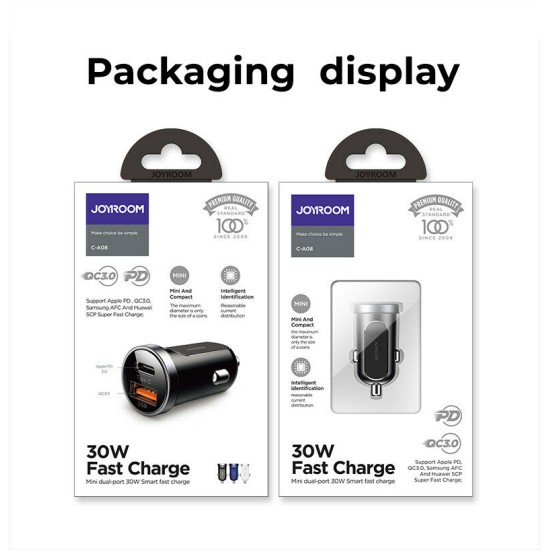 Joyroom C-A08 PD+QC3.0 30W Dual Port Transparent Car Charger Black Joyroom C-A08 PD+QC3.0 30W Dual Port Transparent Car Charger Black