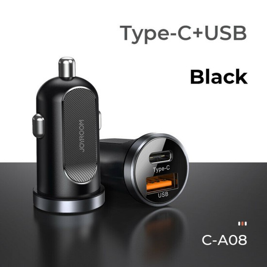 Joyroom C-A08 PD+QC3.0 30W Dual Port Transparent Car Charger Black Joyroom C-A08 PD+QC3.0 30W Dual Port Transparent Car Charger Black