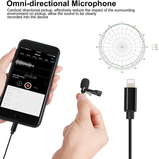 JH-041 Lightning Lavalier Wired Microphone Black JH-041 Lightning Lavalier Wired Microphone Black