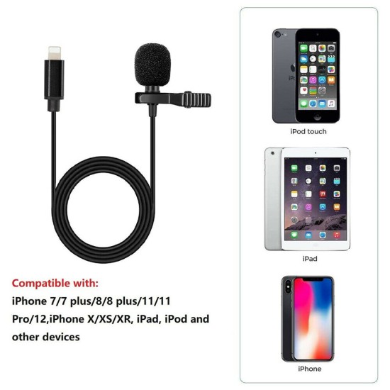 JH-041 Lightning Lavalier Wired Microphone Black JH-041 Lightning Lavalier Wired Microphone Black