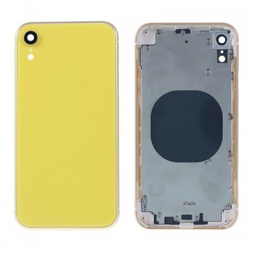 For iPhone XR 6.1" Metal Frame Back Chassis Housing Rear Glass Cover Replacement Yellow 