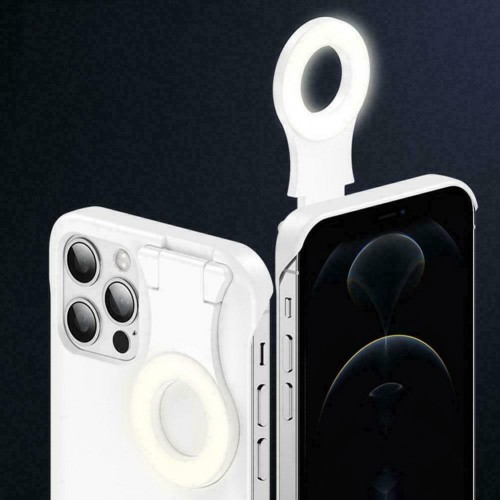 Selfie LED Fill Light Ring Flash Case for iPhone 12 / 12 Pro White 