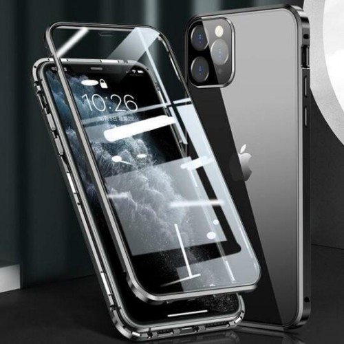 Magnetic Adsorption Metal Front & Back Case For iPhone 12/12 Pro 6.1 Black