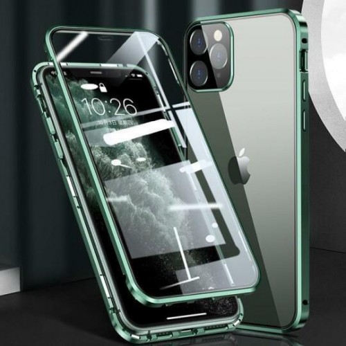 Magnetic Adsorption Metal Front & Back Case For iPhone 12/12 Pro 6.1 Green