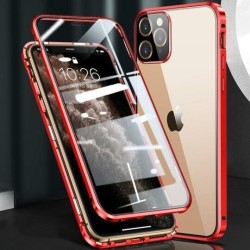 Magnetic Adsorption Metal Front & Back Case For iPhone 12 Pro Max 6.7 Red