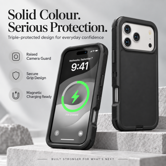 XW Triple-Protected Solid Color Robot Phone Case for iPhone 18 Pro Max Black