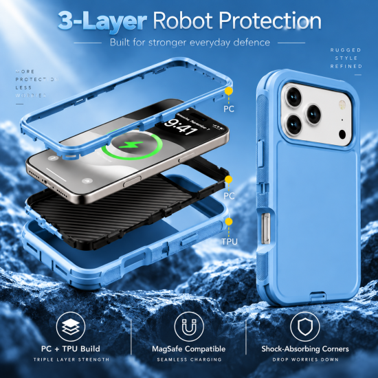 XW Triple-Protected Transparent Robot Phone Case for iPhone 18 Pro Blue