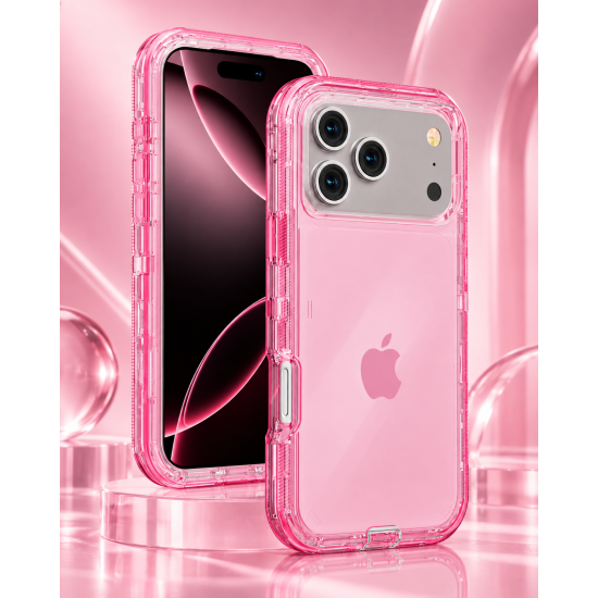 XW Triple-Protected Transparent Robot Phone Case for iPhone 18 Pro Pink