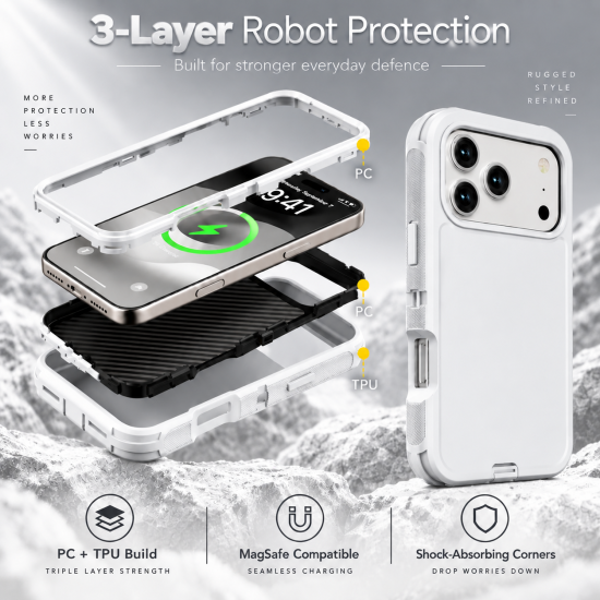 XW Triple-Protected Transparent Robot Phone Case for iPhone 18 Pro White