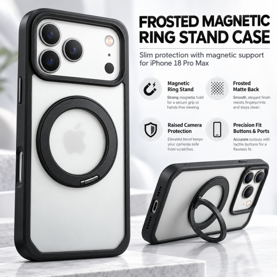 Transparent Magnetic Phone Case with Ring Stand for iPhone 18 Pro – Black Transparent Magnetic Phone Case with Ring Stand for iPhone 18 Pro – Black