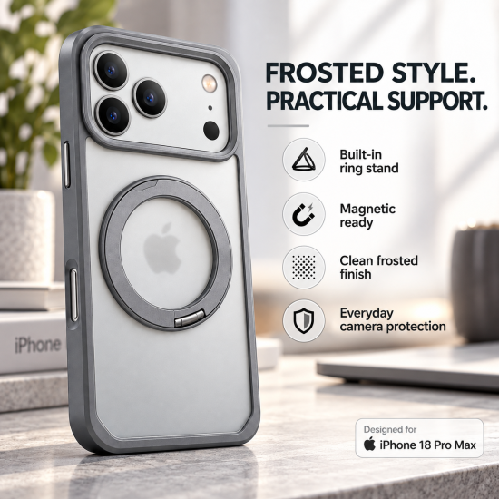 Transparent Magnetic Phone Case with Ring Stand for iPhone 18 Pro – White